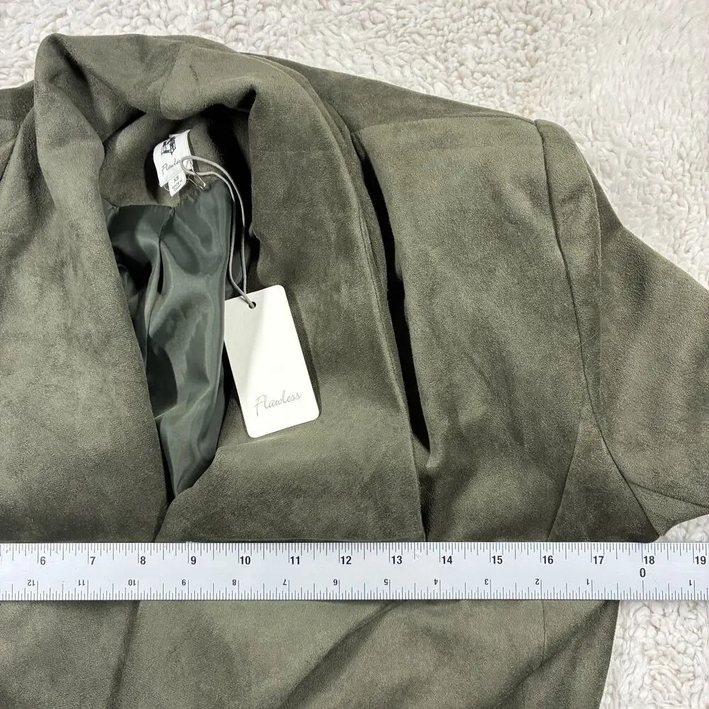 Flawless Wrap Jacket Womens XS Olive Green Faux Suede Belted Trench Coat NWT